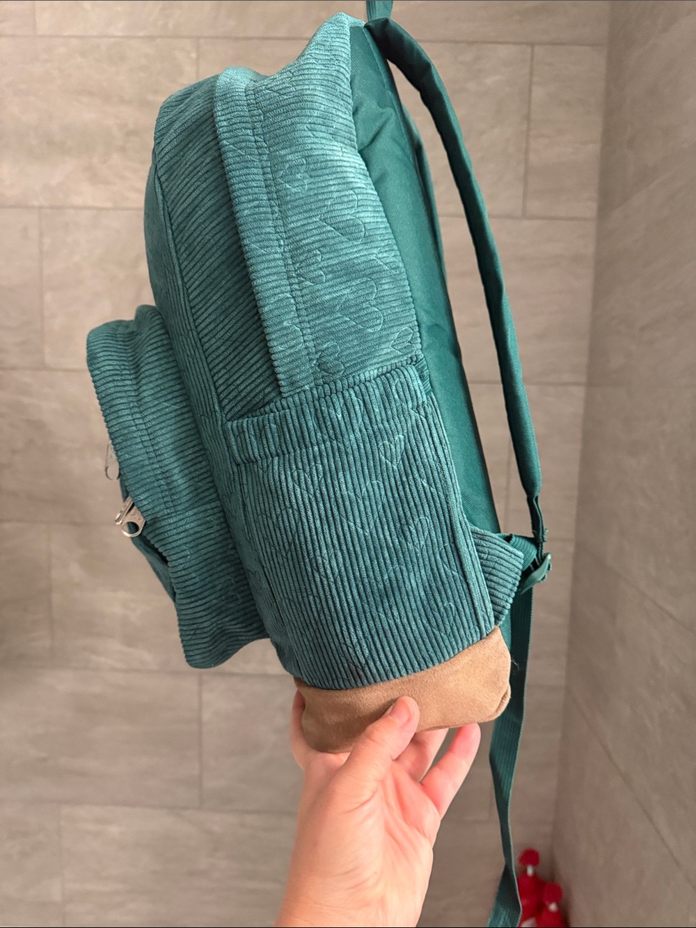 JANSPORT Teal Corduroy Heart-Embossed Backpack - Picture 5 of 13